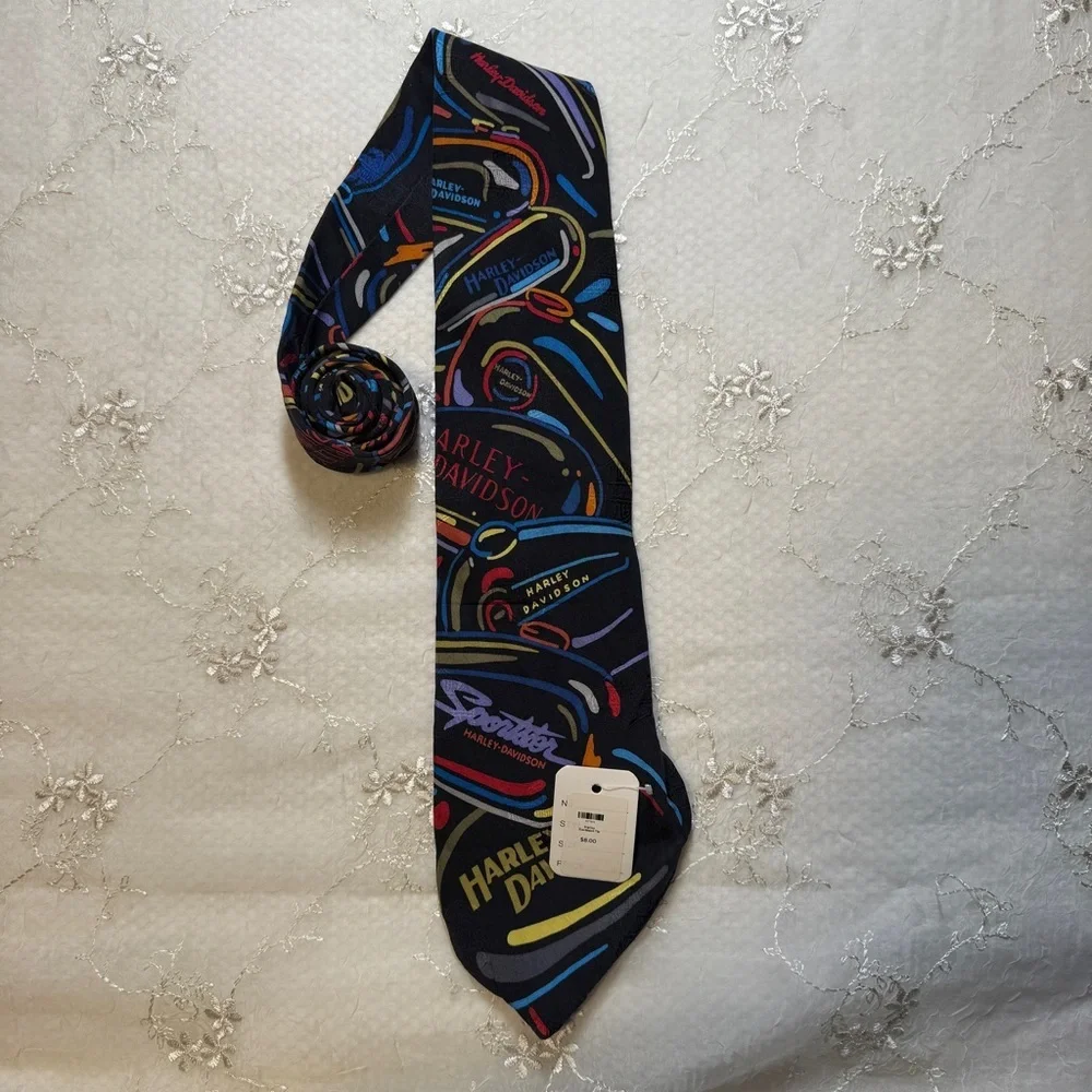vintage nwt harley davidson sportster neon silk tie – made in usa